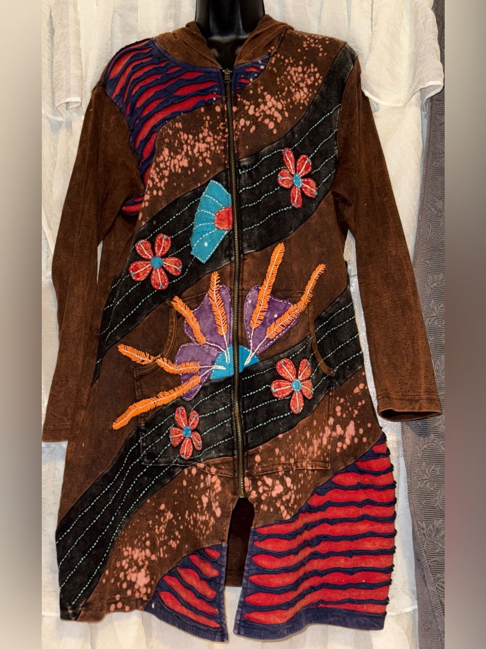 Rising International Brown Suede Embroidered Hooded Trench